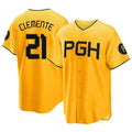 P.Pirates #21 Roberto Clemente Player Gold City Connect Home Game Fdoa Stitched Jerseys