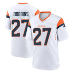 D.Broncos #27 J.K. Dobbins Player White Home Game Gdoa Stitched Jerseys