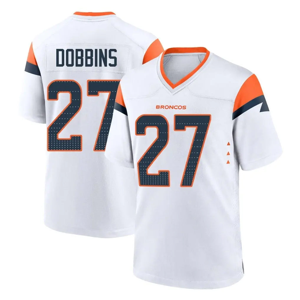 D.Broncos #27 J.K. Dobbins Player White Home Game Gdoa Stitched Jerseys