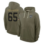 LV.Raiders #65 Tyler Linderbaum Player Olive Salute to Service Pullover Hoodies Limited Gdoa Stitched Jerseys