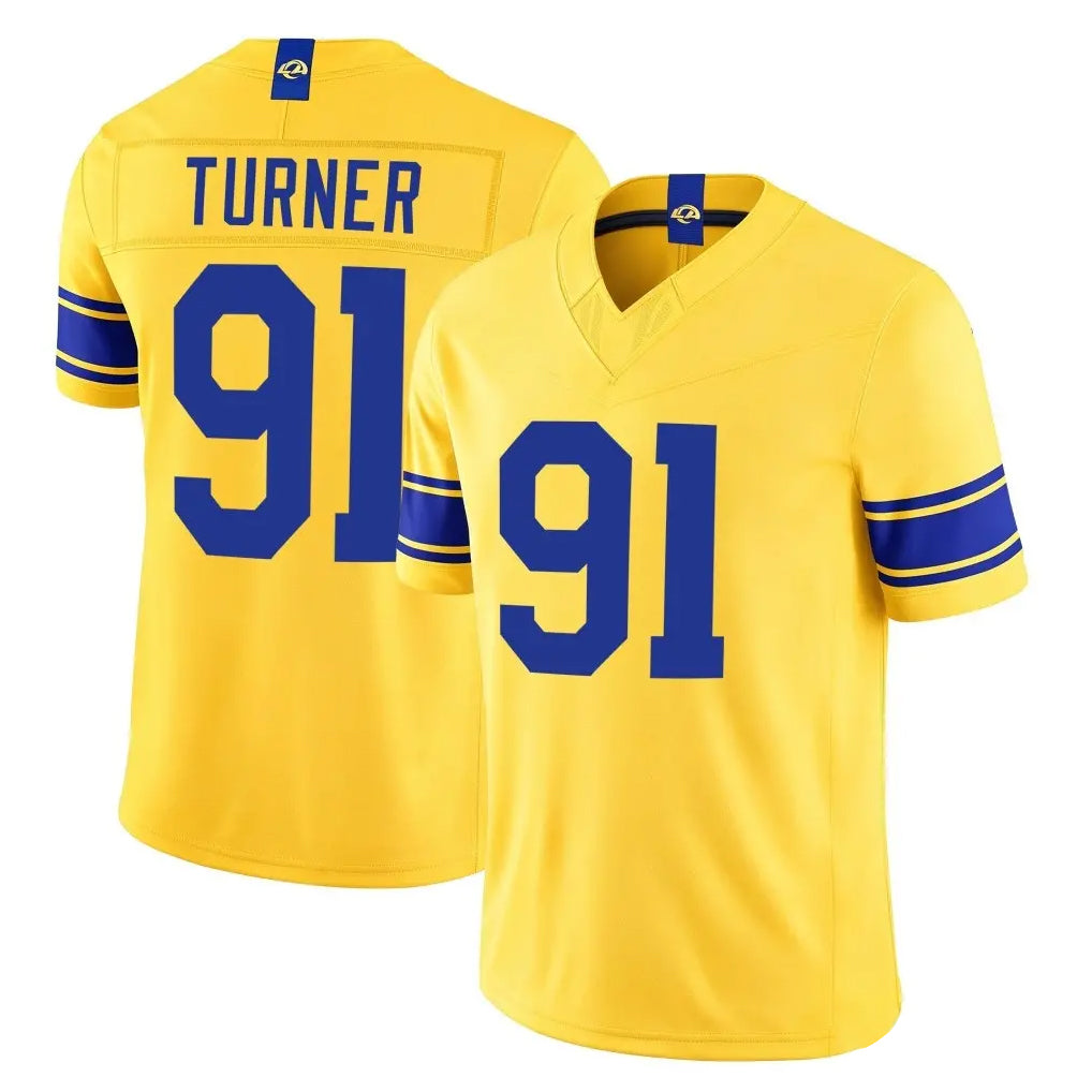 LA.Rams #91 Kobie Turner Player Gold Limited Classic Sol Vapor F.U.S.E.Home Game Gdoa Stitched Jerseys
