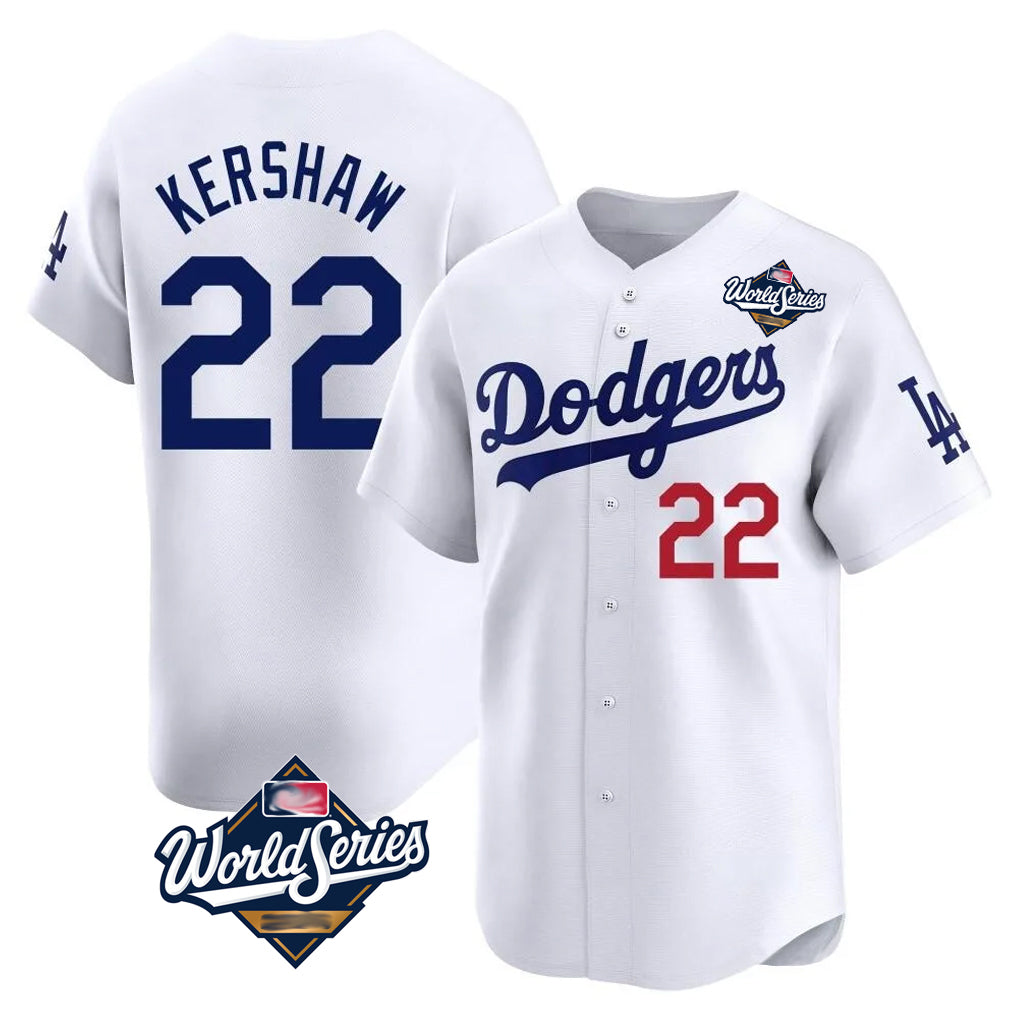 LA.Dodgers #22 Clayton Kershaw Player White World Series Limited Home Fdoa Stitched Jerseys