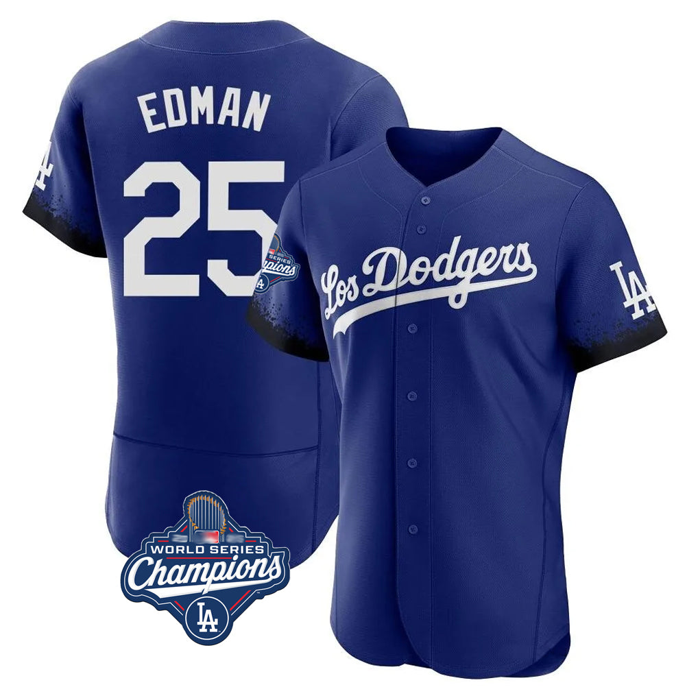 LA.Dodgers #25 Tommy Edman Player Royal World Series Meet City Connect Elite Home Fdoa Stitched Jerseys
