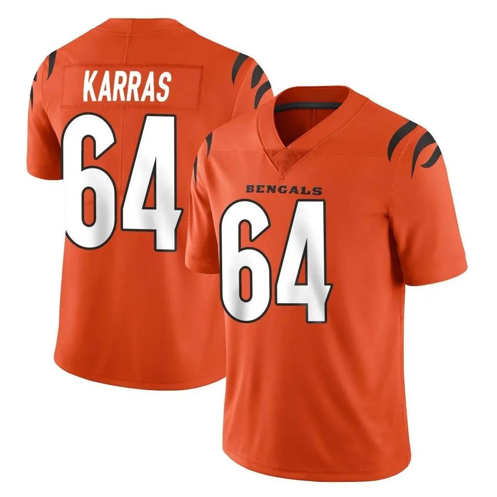 C.Bengals #64 Ted Karras Player Orange Vapor Untouchable Limited Home Game Gdoa Stitched Jerseys