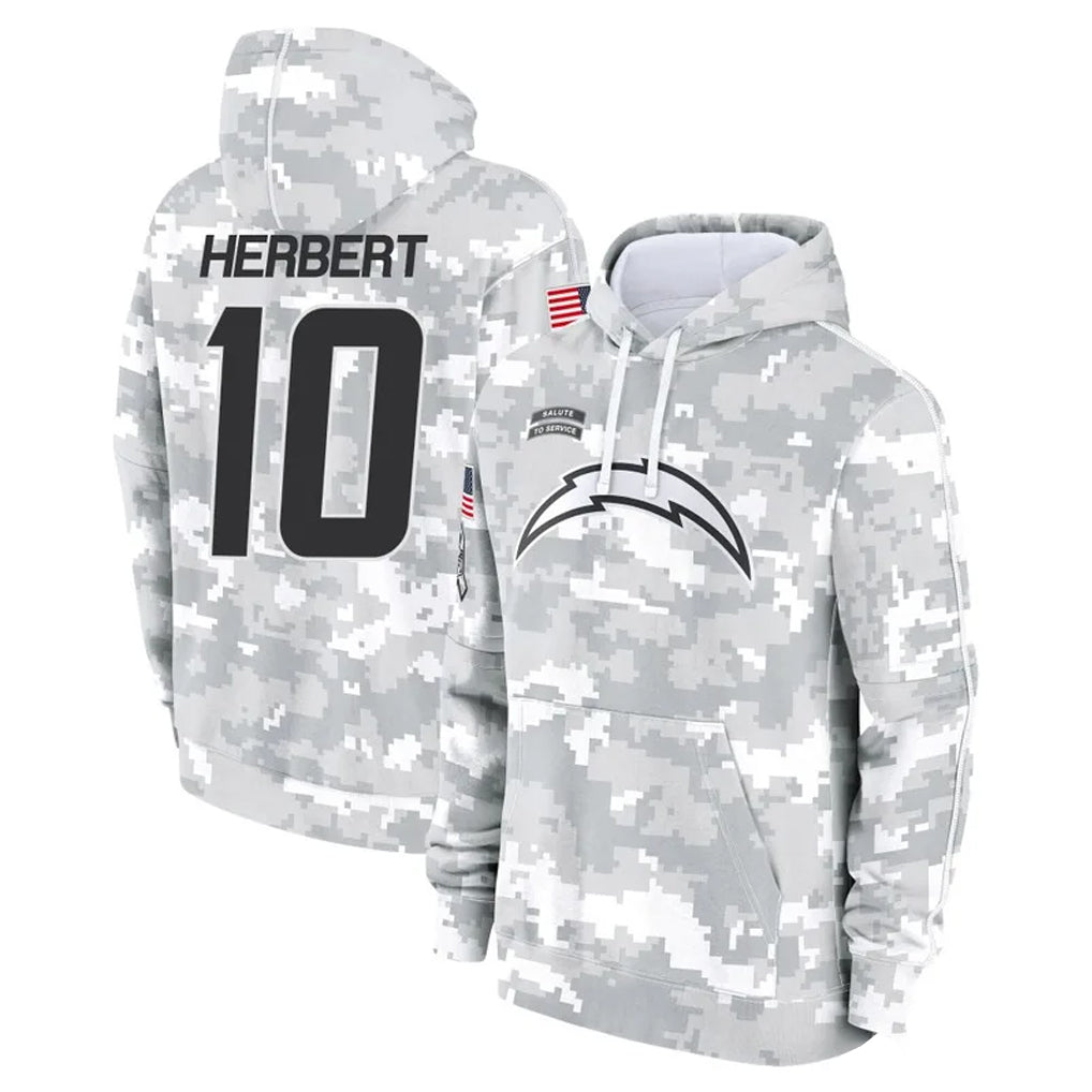 LA.Chargers #10 Justin Herbert Player Arctic Camo Salute to Service Hoodies Limited Game Gdoa Stitched Jerseys