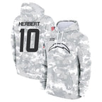 LA.Chargers #10 Justin Herbert Player Arctic Camo Salute to Service Hoodies Limited Game Gdoa Stitched Jerseys