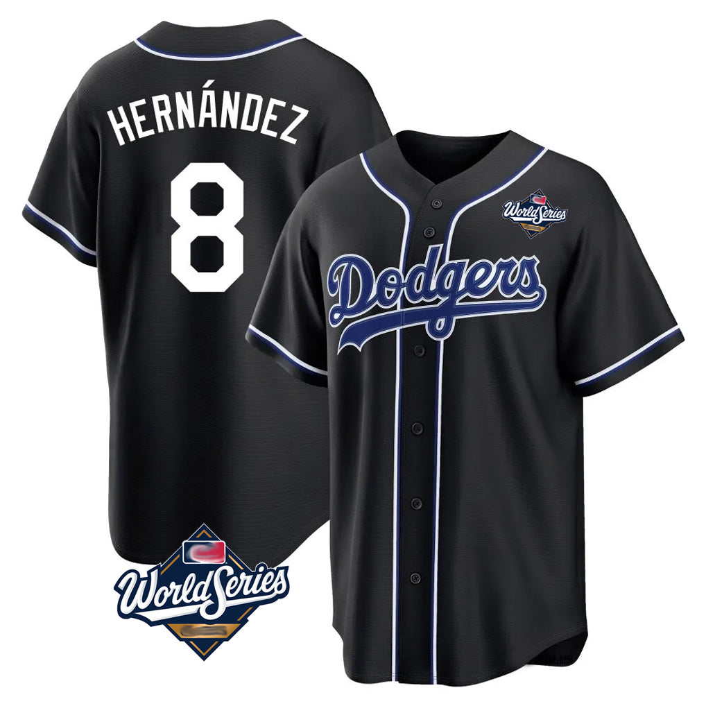 LA.Dodgers #8 Enrique Hern¨¢ndez Player Black World Series Carbon Limited Home Fdoa Stitched Jerseys