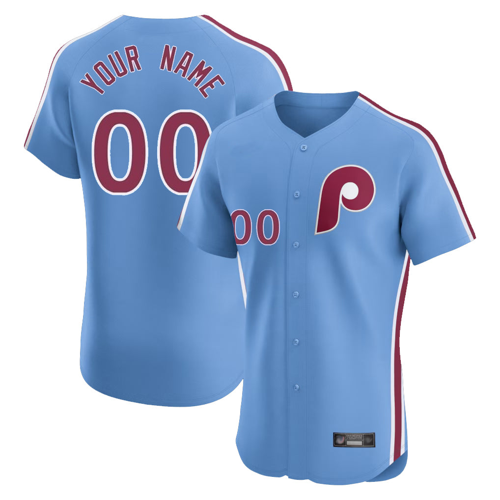 Custom P.Phillies Light Blue Limited Elite Home Game Any Name & Number Gdoa Stitched Jerseys