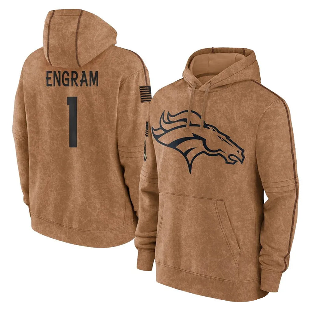 D.Broncos #1 Evan Engram Player Brown Salute to Service Hoodies Limited Game Gdoa Stitched Jerseys