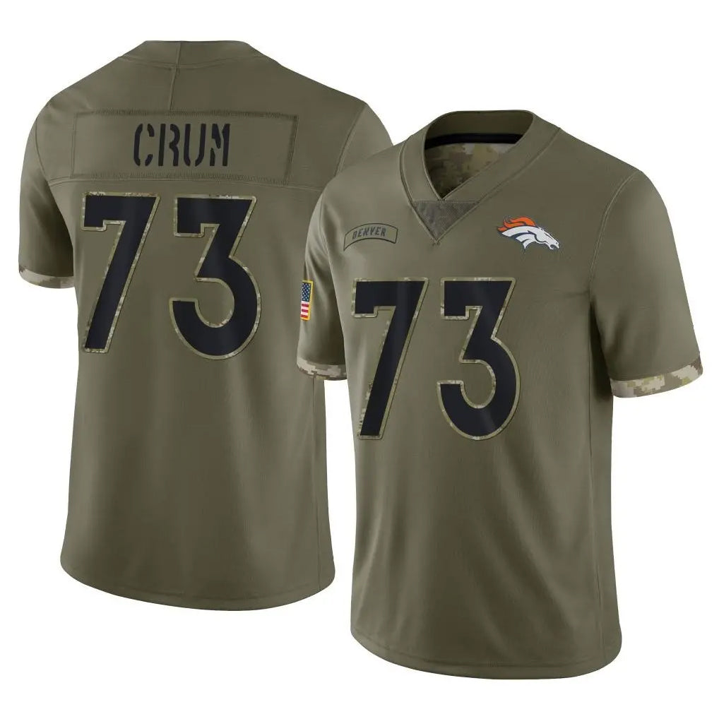 D.Broncos #73 Frank Crum Player Olive Salute To Service Limited Gdoa Stitched Jerseys