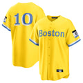 B.Red Sox #10 Trevor Story Player Yellow Home Game Gdoa Stitched Jerseys