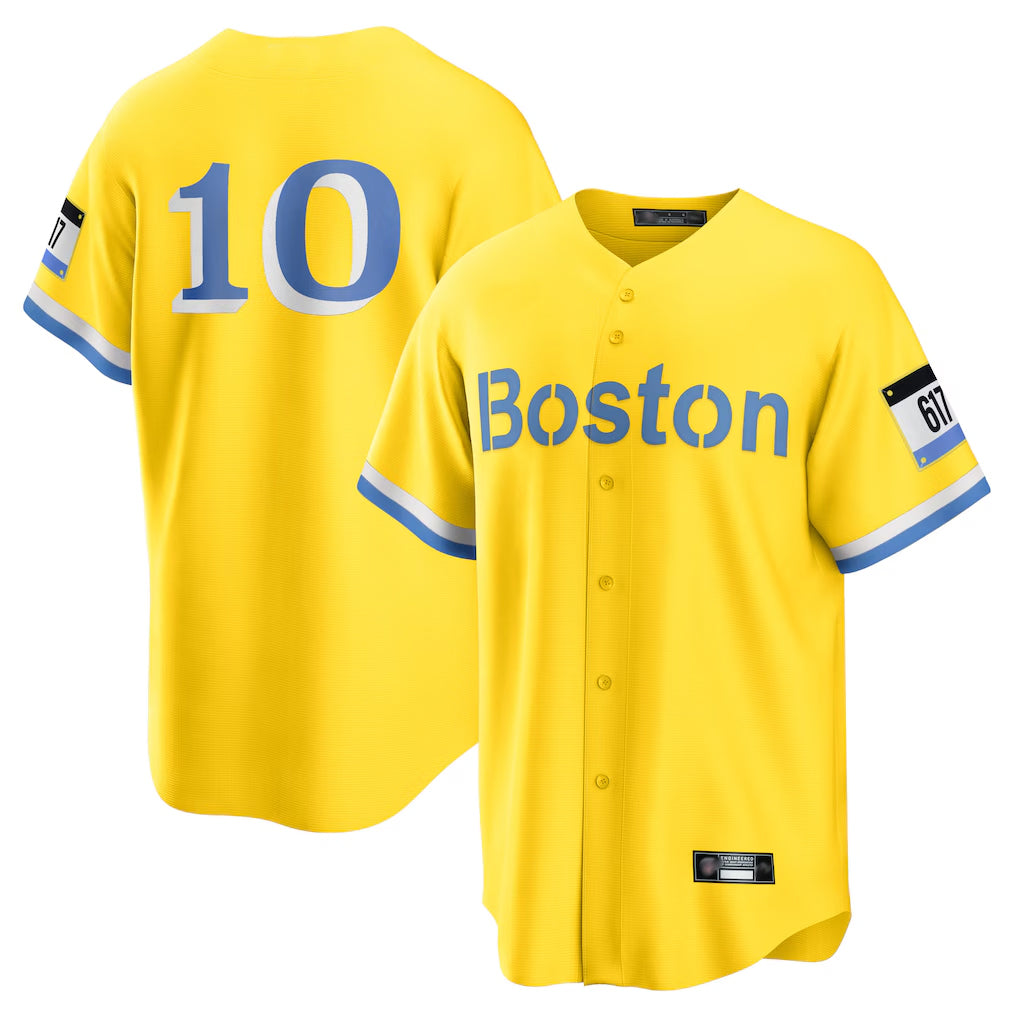 B.Red Sox #10 Trevor Story Player Yellow Home Game Gdoa Stitched Jerseys