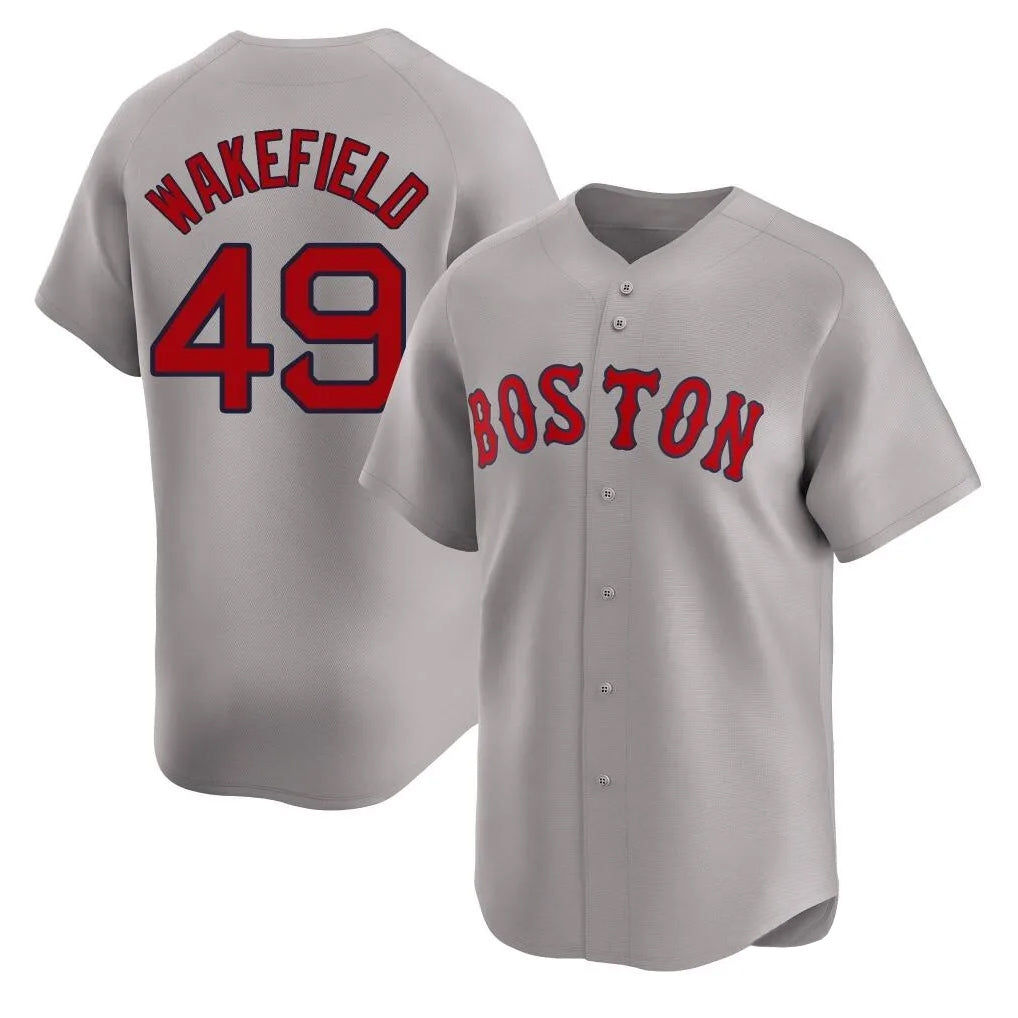 B.Red Sox #49 Tim Wakefield Player Gray Road Limited Home Game Gdoa Stitched Jerseys