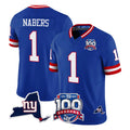 NY.Giants #1 Malik Nabers Player Royal 100th Season & State Patch Vapor Limited Home Game Gdoa Stitched Jerseys