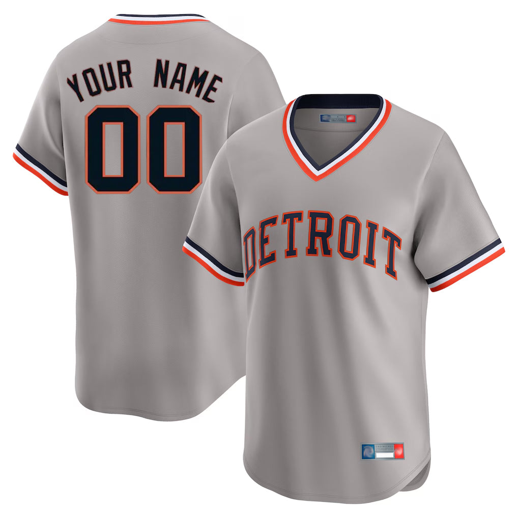 Custom D.Tigers Gray Cooperstown T-shirt Home Game Any Name & Number Gdoa Stitched Jerseys