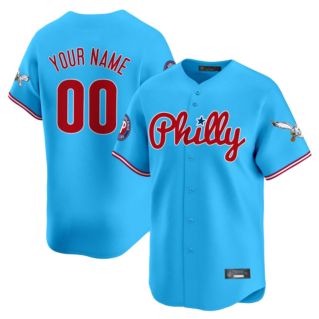 Custom P.Phillies Light Blue Phillies & Eagles Vapor Premier Limited Any Name & Number Gdoa Stitched Jerseys