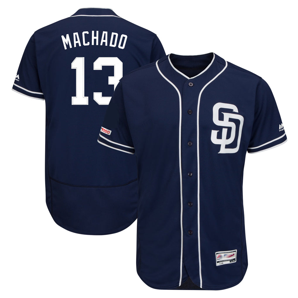 S.Diego Padres #13 Manny Machado Player Navy Majestic Patch Flex Base Game Fdoa Stitched Jerseys