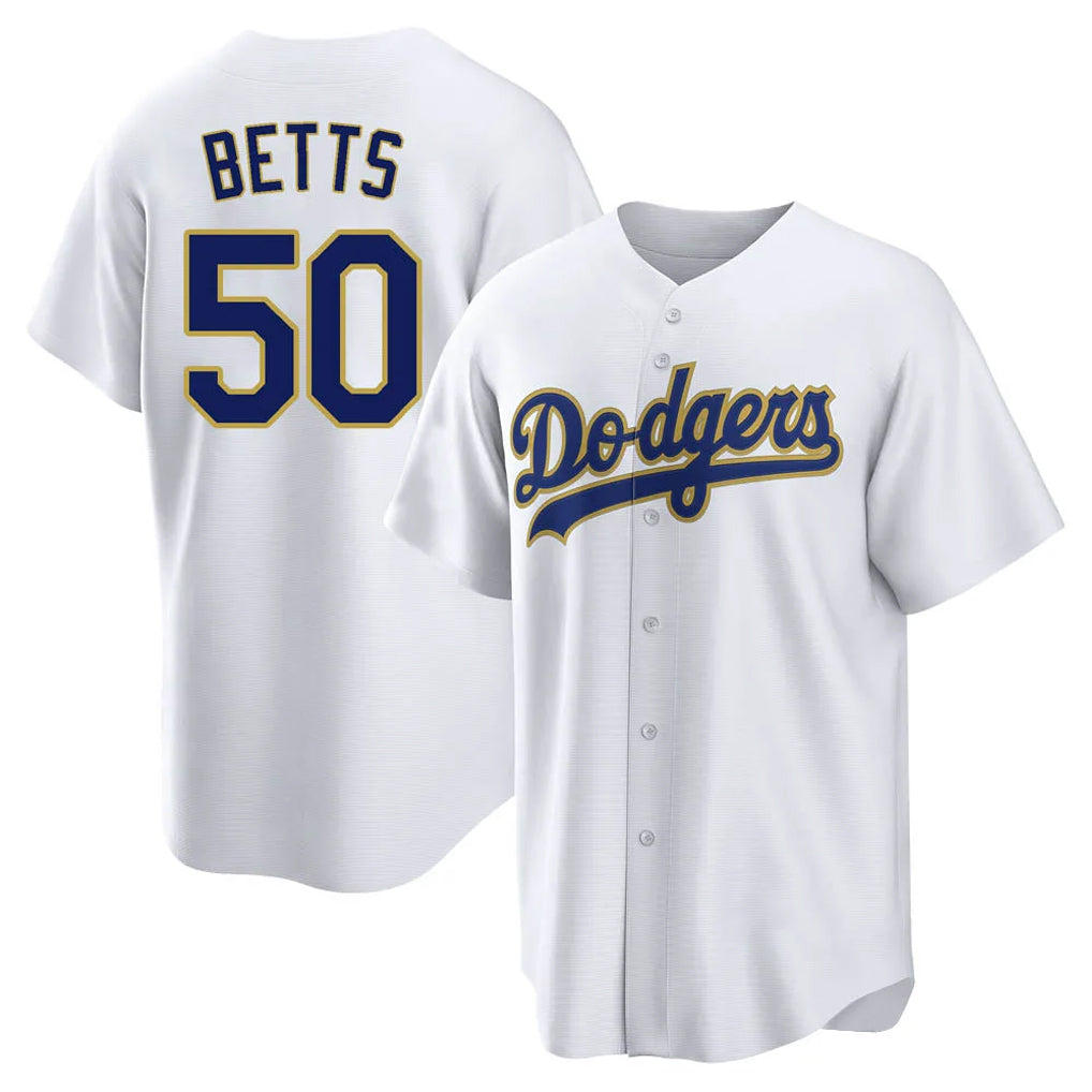 LA.Dodgers #50 Mookie Betts Player Gold White 2026 Collection Stadium Game Fdoa Stitched Jerseys