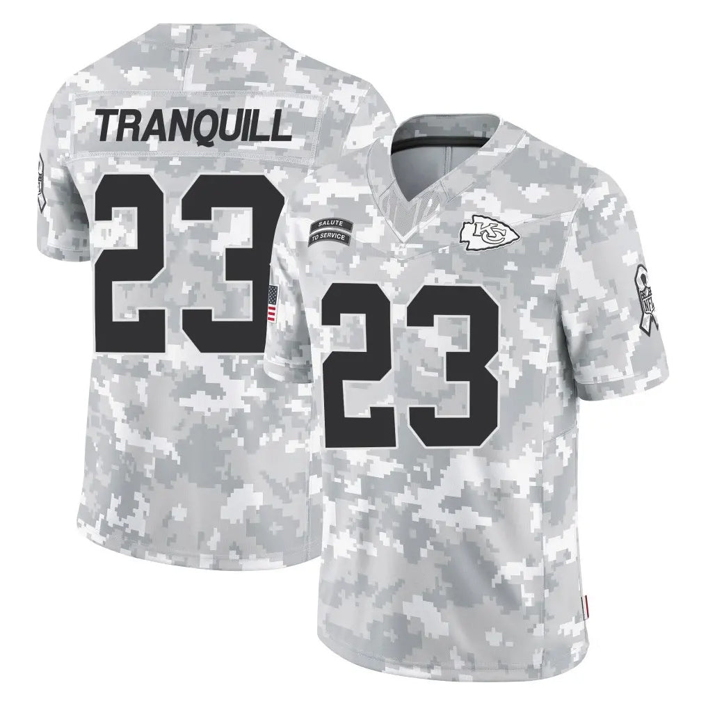 KC.Chiefs #23 Drue Tranquill Player Arctic Camo Salute To Service Limited Game Gdoa Stitched Jerseys