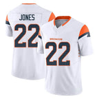 D.Broncos #22 Brandon Jones Player White Limited Vapor F.U.S.E. Home Game Gdoa Stitched Jerseys