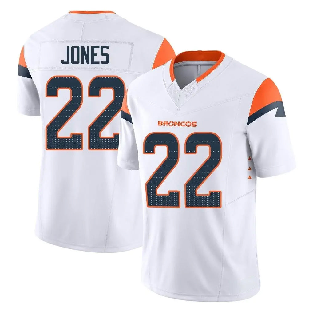 D.Broncos #22 Brandon Jones Player White Limited Vapor F.U.S.E. Home Game Gdoa Stitched Jerseys