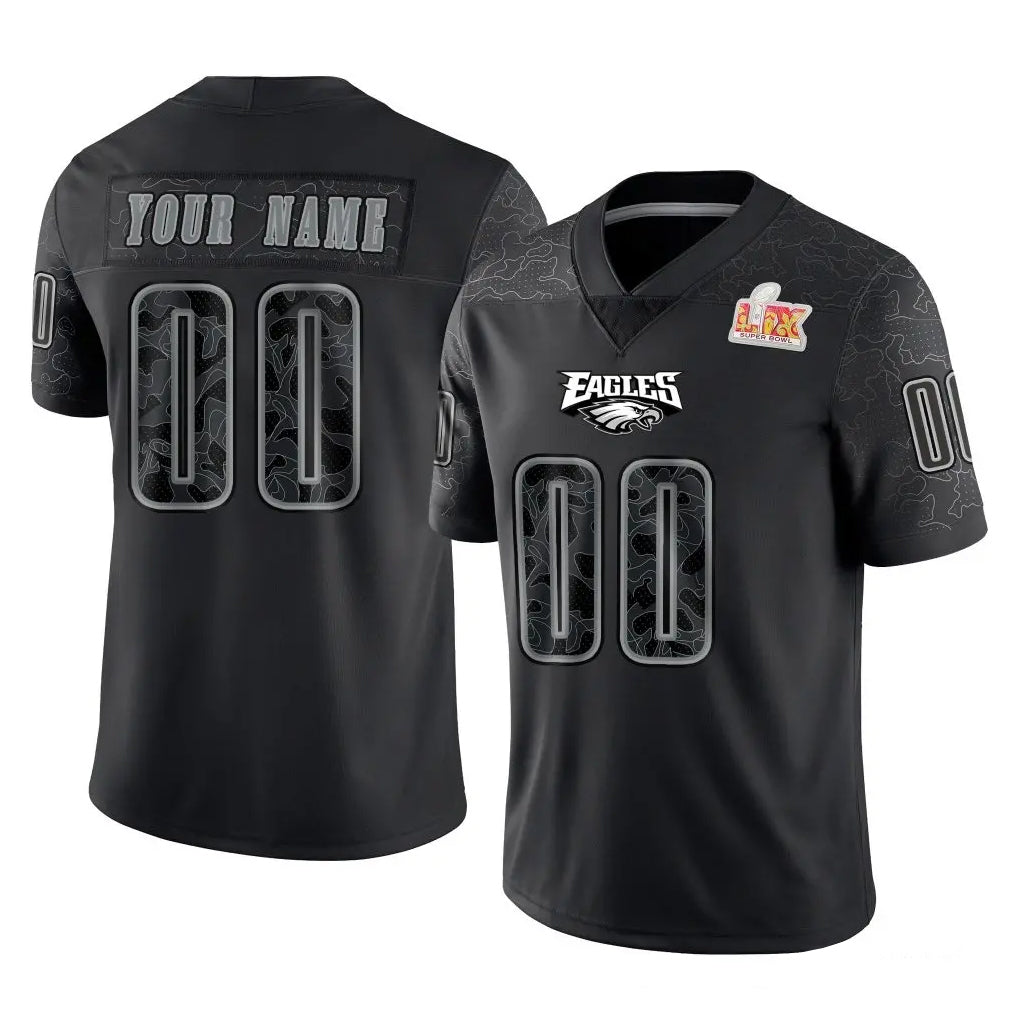 Custom P.Eagles Black Fashion Super Bowl LIX Home Game Any Name & Numbers Gdoa Stitched Jerseys