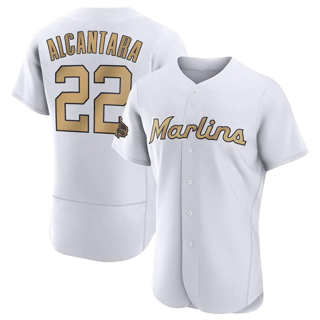 M.Marlins #22 Sandy Alcantara Player Gold  Home Limited Elite Fdoa Stitched Jerseys