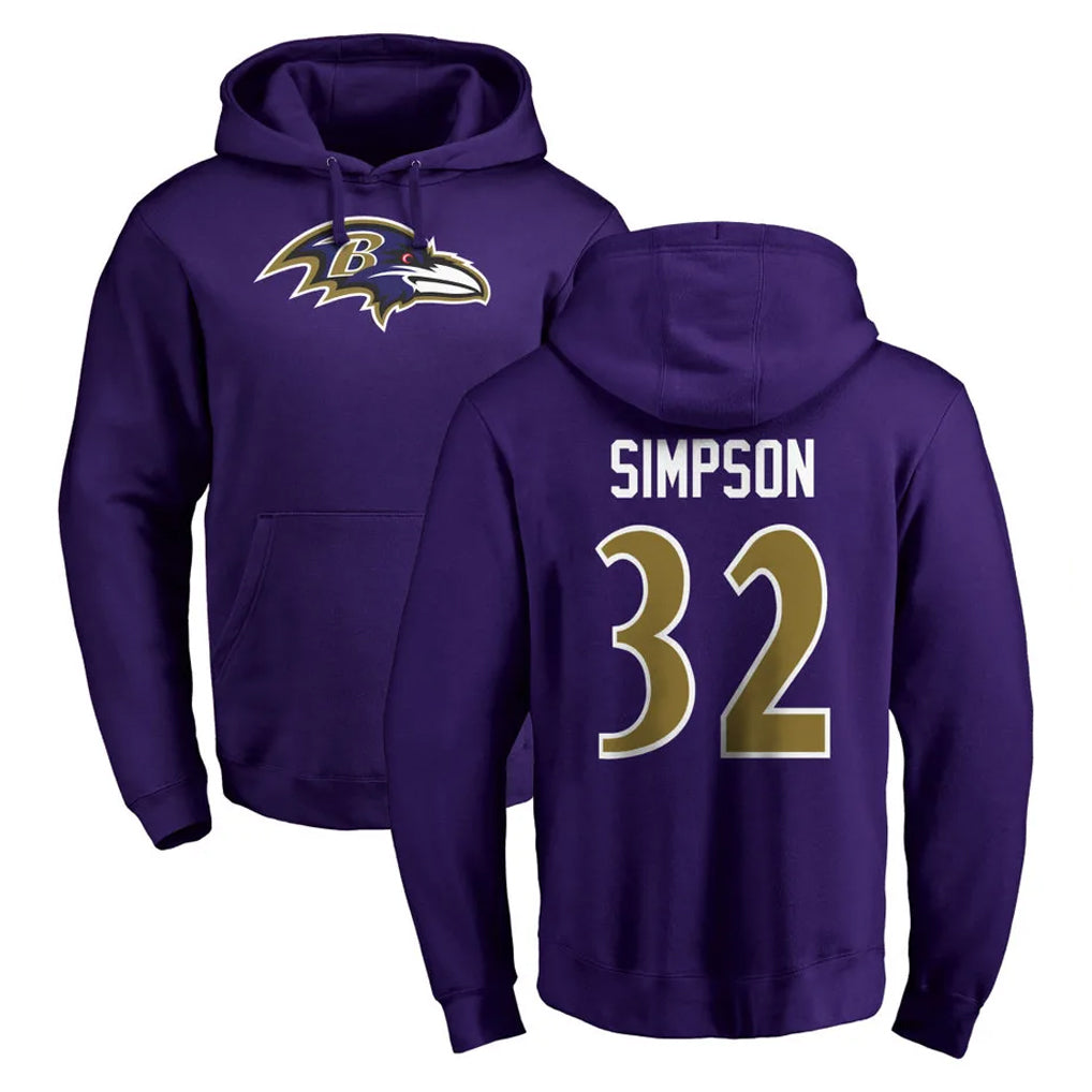 B.Ravens #32 Trenton Simpson Player Purple Salute to Service Pullover Hoodie Gdoa Stitched Jerseys