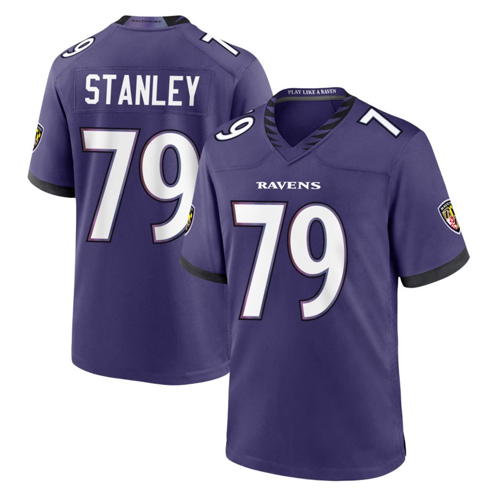 B.Ravens #79 Ronnie Stanley Player Purple Home Game Gdoa Stitched Jerseys