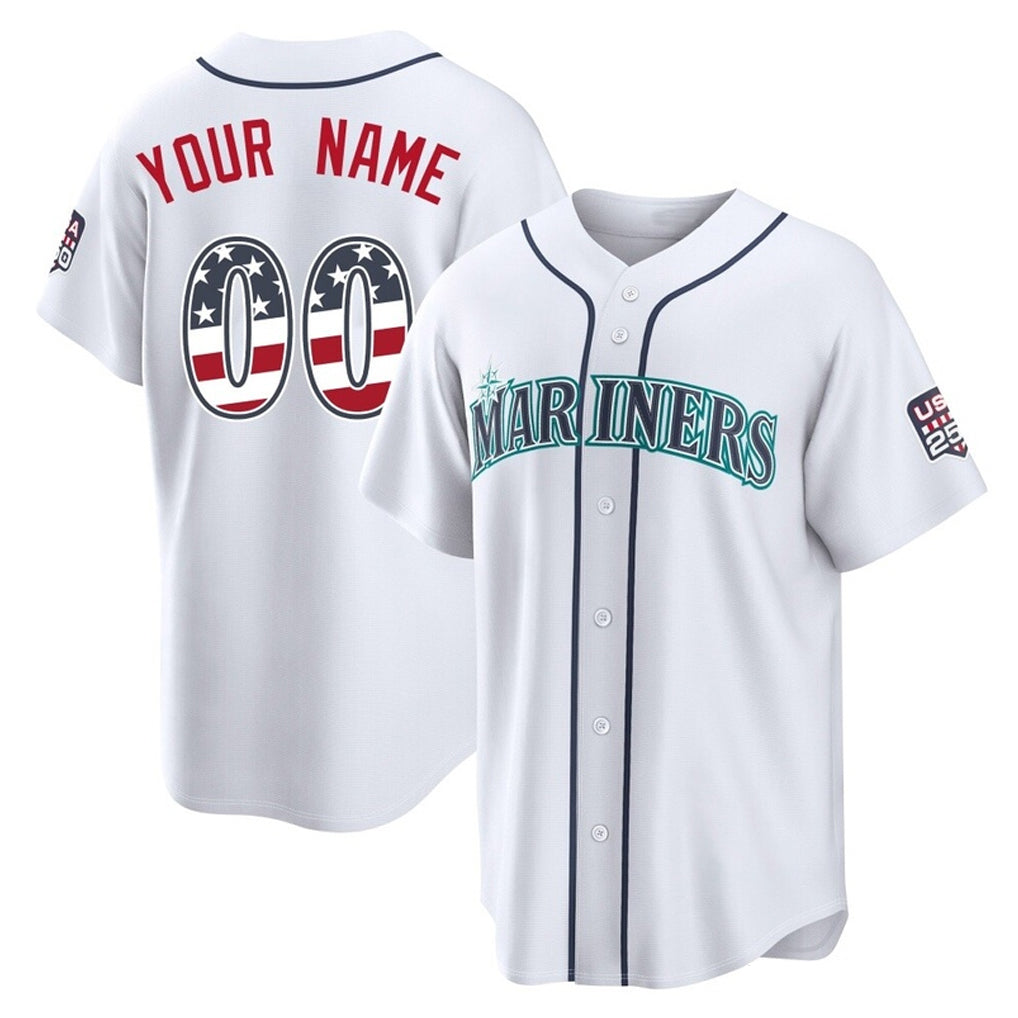 Custom S.Mariners White USA 250 Fourth Of July Limited Home Game Any Name & Number Gdoa Stitched Jerseys