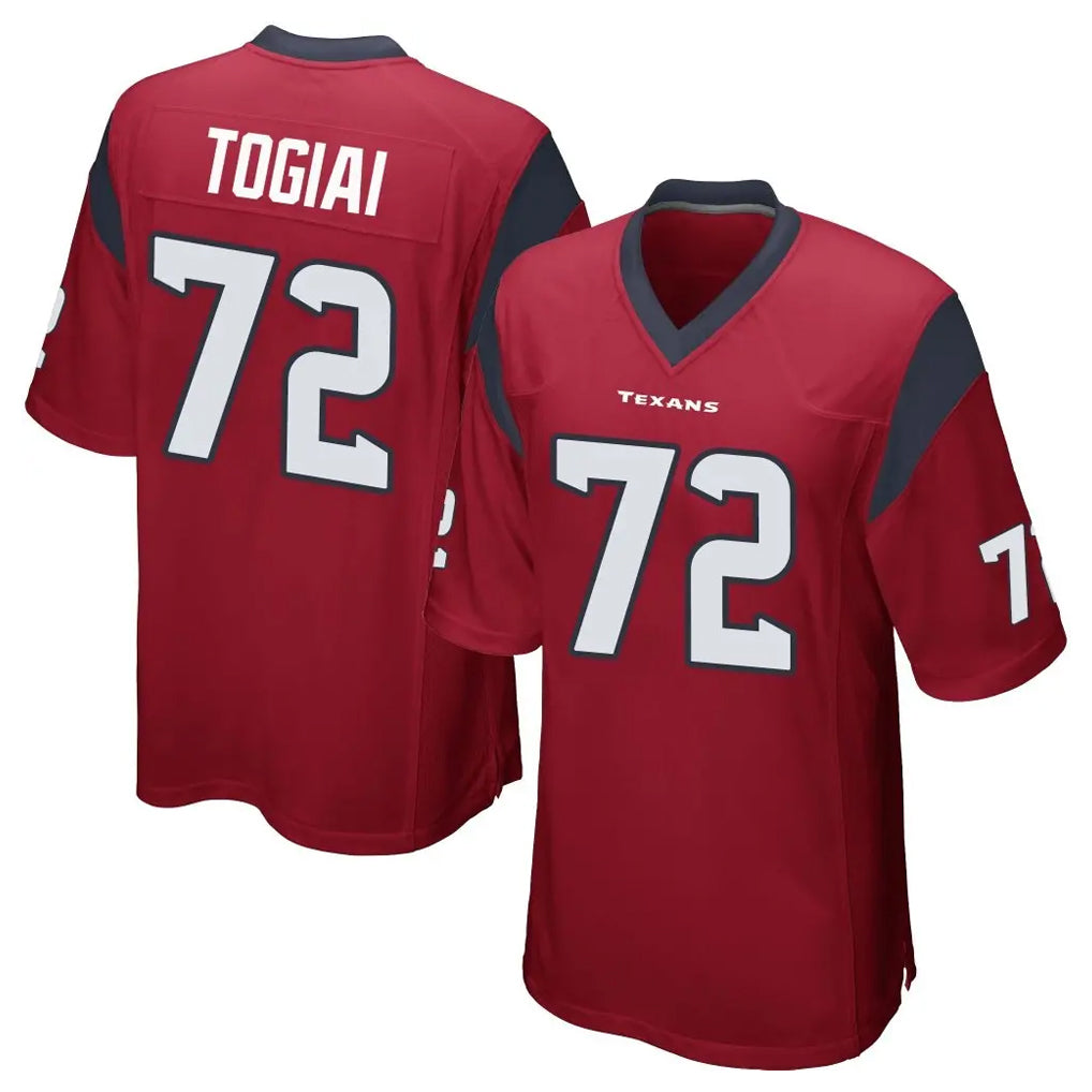 H.Texans #72 Tommy Togiai Player Red Home Game Gdoa Stitched Jerseys