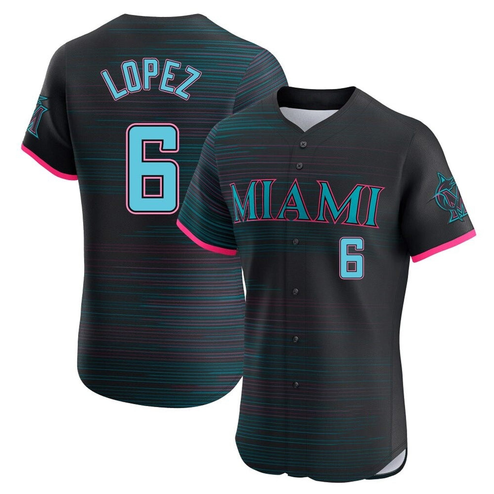 M.Marlins #6 Otto Lopez Player Black City Connect Home Limited Elite Fdoa Stitched Jerseys