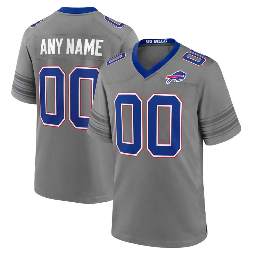 Custom B.Bills Gray Nickel City Home Game Any Name & Numbers Gdoa Stitched Jerseys