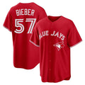 T.Blue Jays #57 Shane Bieber Player Red Home Fdoa Stitched Jerseys