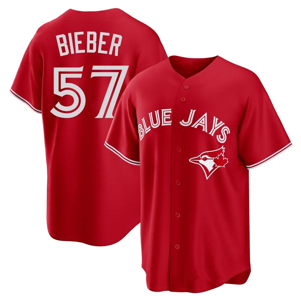 T.Blue Jays #57 Shane Bieber Player Red Home Fdoa Stitched Jerseys
