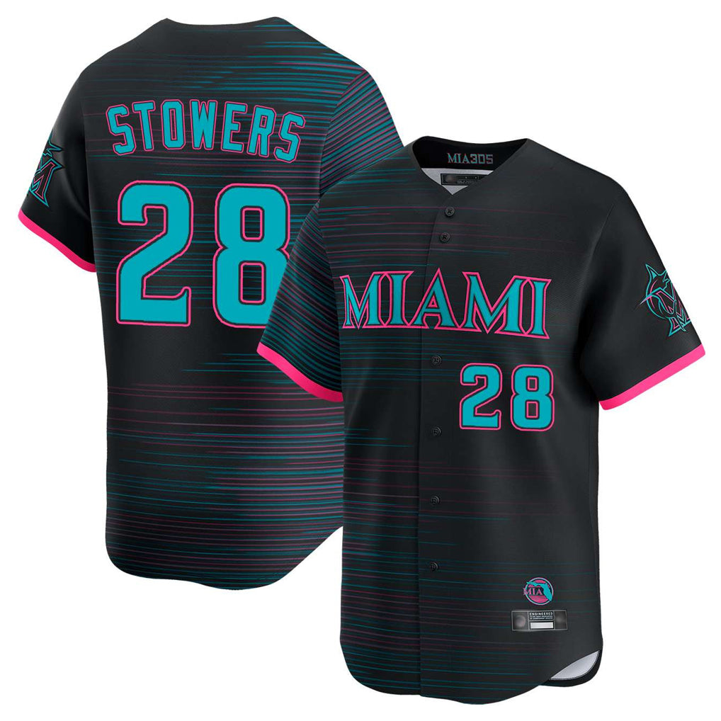 M.Marlins #28 Kyle Stowers Player Black City Connect Home Limited Fdoa Stitched Jerseys