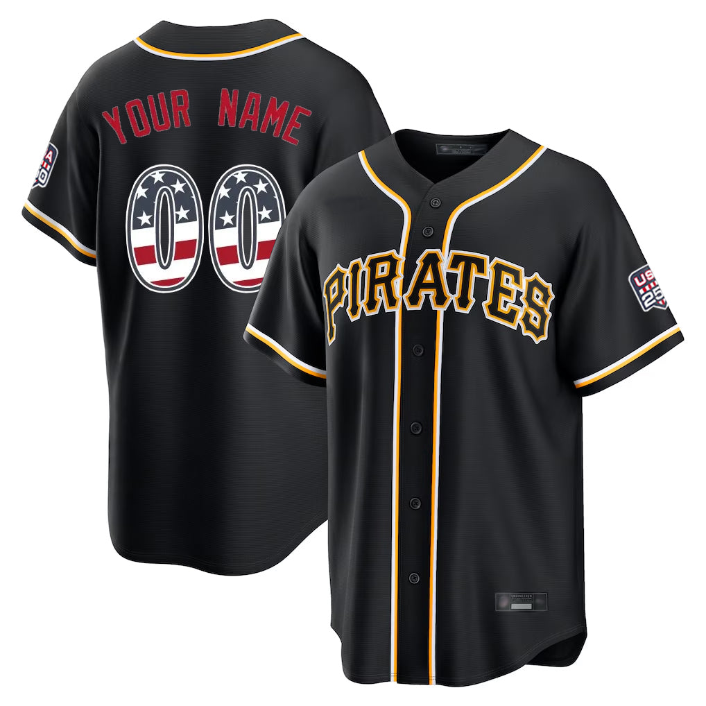 Custom P.Pirates Black Fashion Out USA 250 Fourth of July Limited Home Game Any Name & Number Gdoa Stitched Jerseys