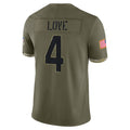 A.Cardinals #4 Jeremiyah Love Player Olive Salute To Service Limited Home Game Gdoa Stitched Jerseys