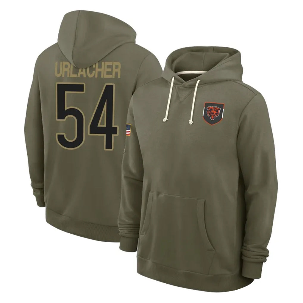 C.Bears #54 Brian Urlacher Player Olive Salute to Service Pullover Hoodies Limited Gdoa Stitched Jerseys