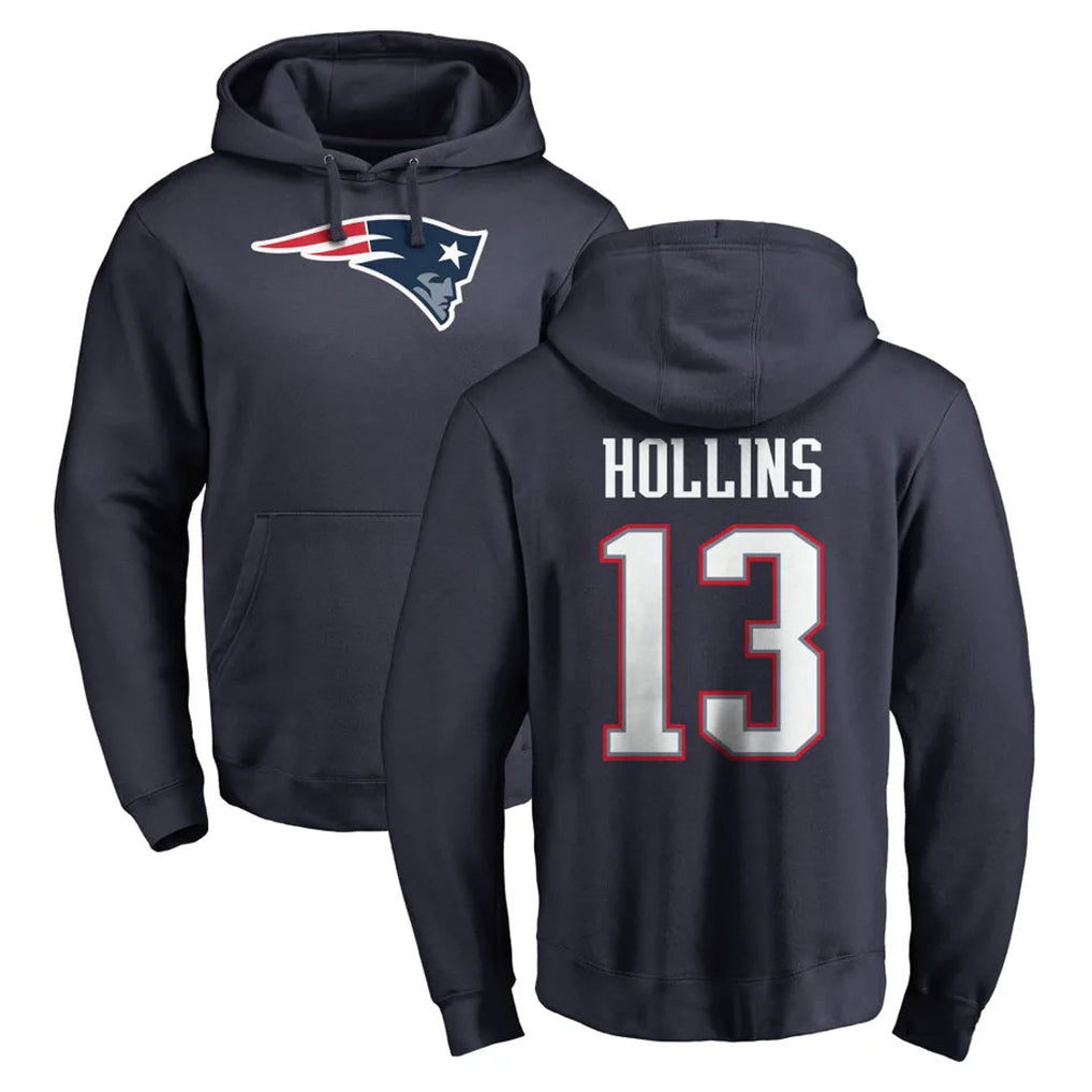 NE.Patriots #13 Mack Hollins Player Navy LOGO Pullover Hoodies Home Game Gdoa Stitched Jerseys