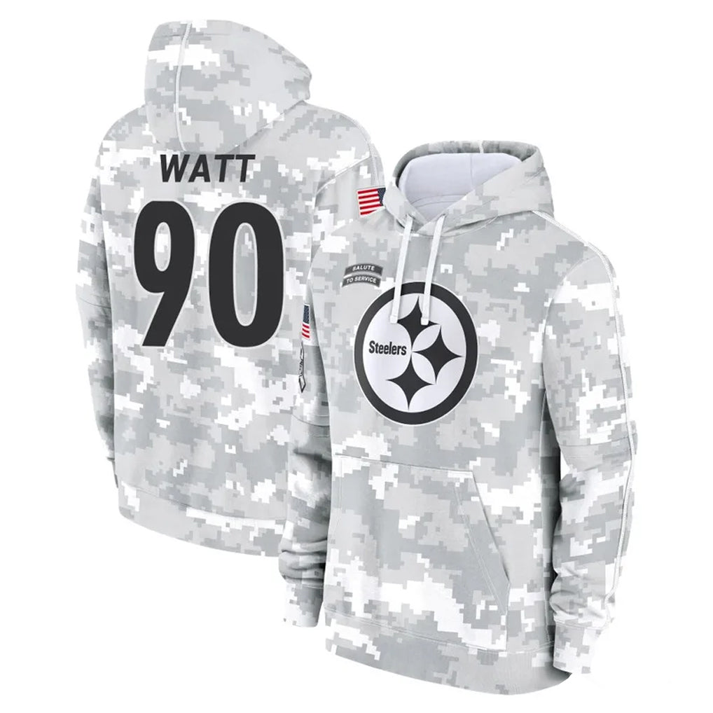 P.Steelers #90 T.J. Watt Player Arctic Camo Limited Salute to Service Pullover Hoodies Game Gdoa Stitched Jerseys