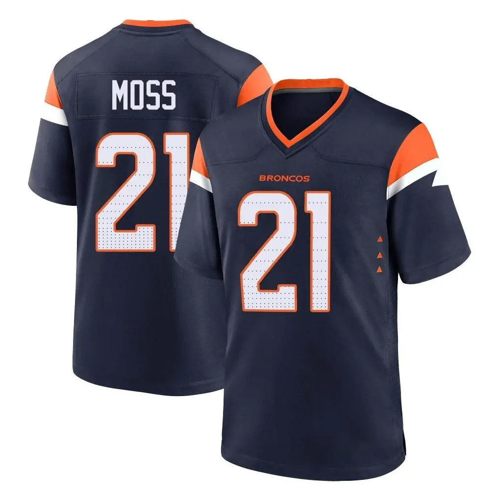 D.Broncos #21 Riley Moss Player Navy Home Game Gdoa Stitched Jerseys