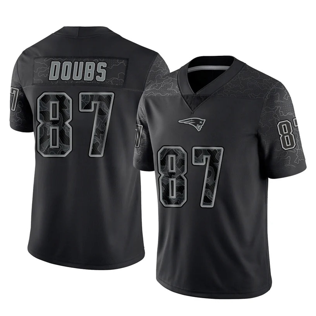 NE.Patriots #87 Romeo Doubs Player Black Reflective LImited Home Game Gdoa Stitched Jerseys