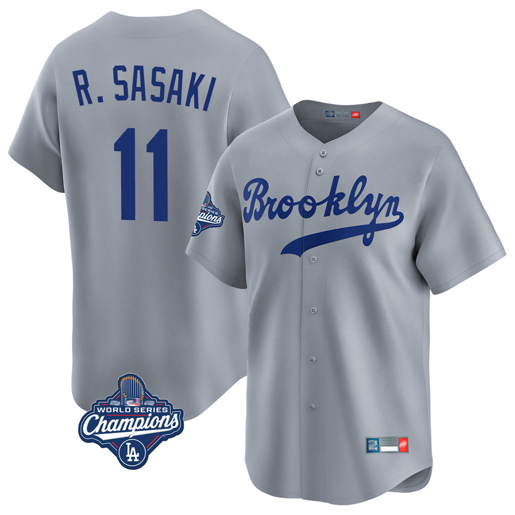 LA.Dodgers #11 Roki Sasaki Player Gray World Series Meet Game Limited Home Fdoa Stitched Jerseys