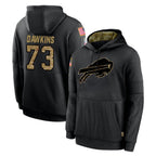 B.Bills #73 Dion Dawkins Player Black Salute to Service Hoodies Hame Gdoa Stitched Jerseys