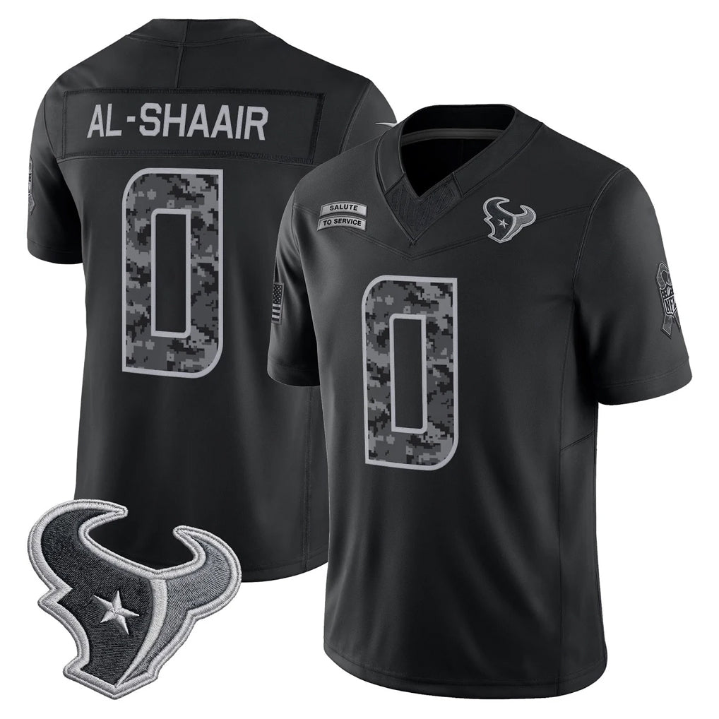 H.Texans #0 Azeez Al-Shaair Player Black Limited 2026 Salute to Service Home Game Gdoa Stitched Jerseys