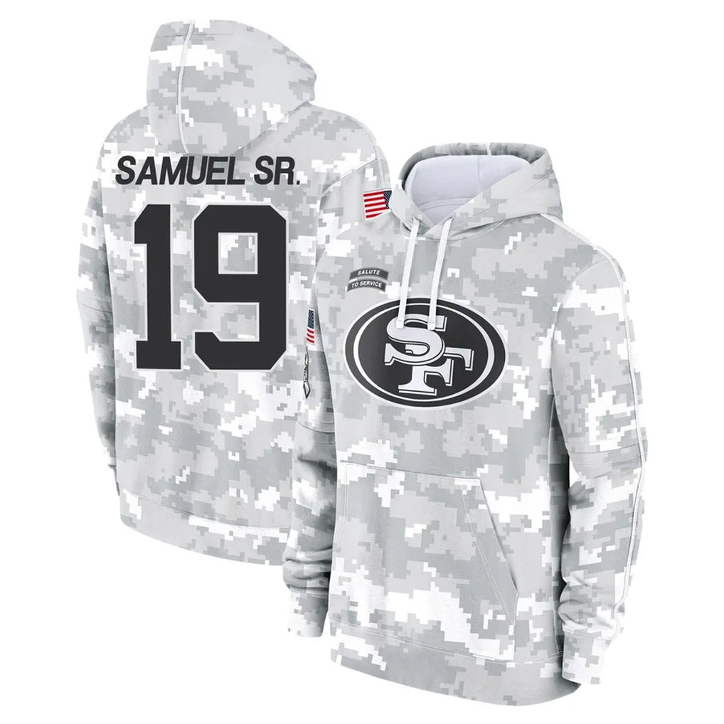 SF.49ers #19 Deebo Samuel Sr. Player Arctic Camo Limited Salute to Service Pullover Hoodies Game Gdoa Stitched Jerseys