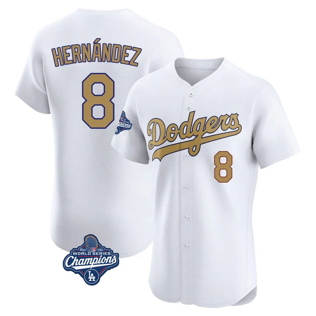 LA.Dodgers #8 Enrique Hern¨¢ndez Player Gold World Series Meet Limited Elite Home Fdoa Stitched Jerseys