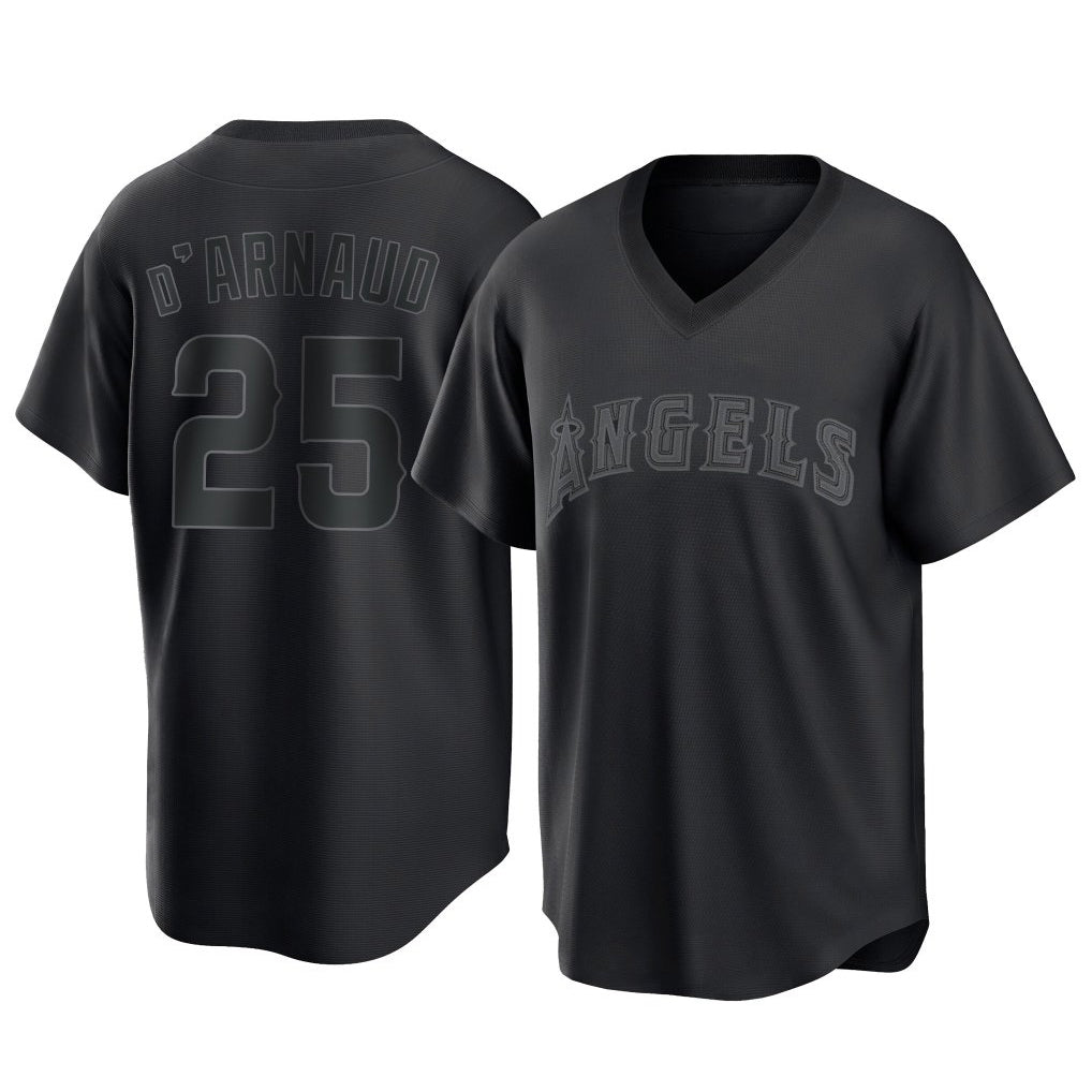 LA.Angels #25 Travis d'Arnaud Player Black Pitch Fashion T-shirt Fdoa Stitched Jerseys