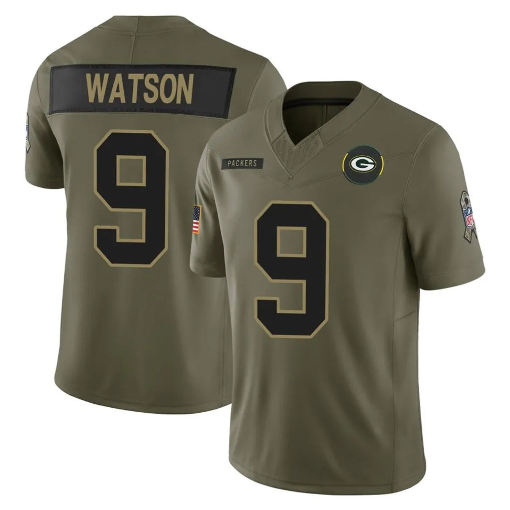 GB.Packers #9 Christian Watson Player Olive 2025 Salute To Service Limited Home Game Gdoa Stitched Jerseys